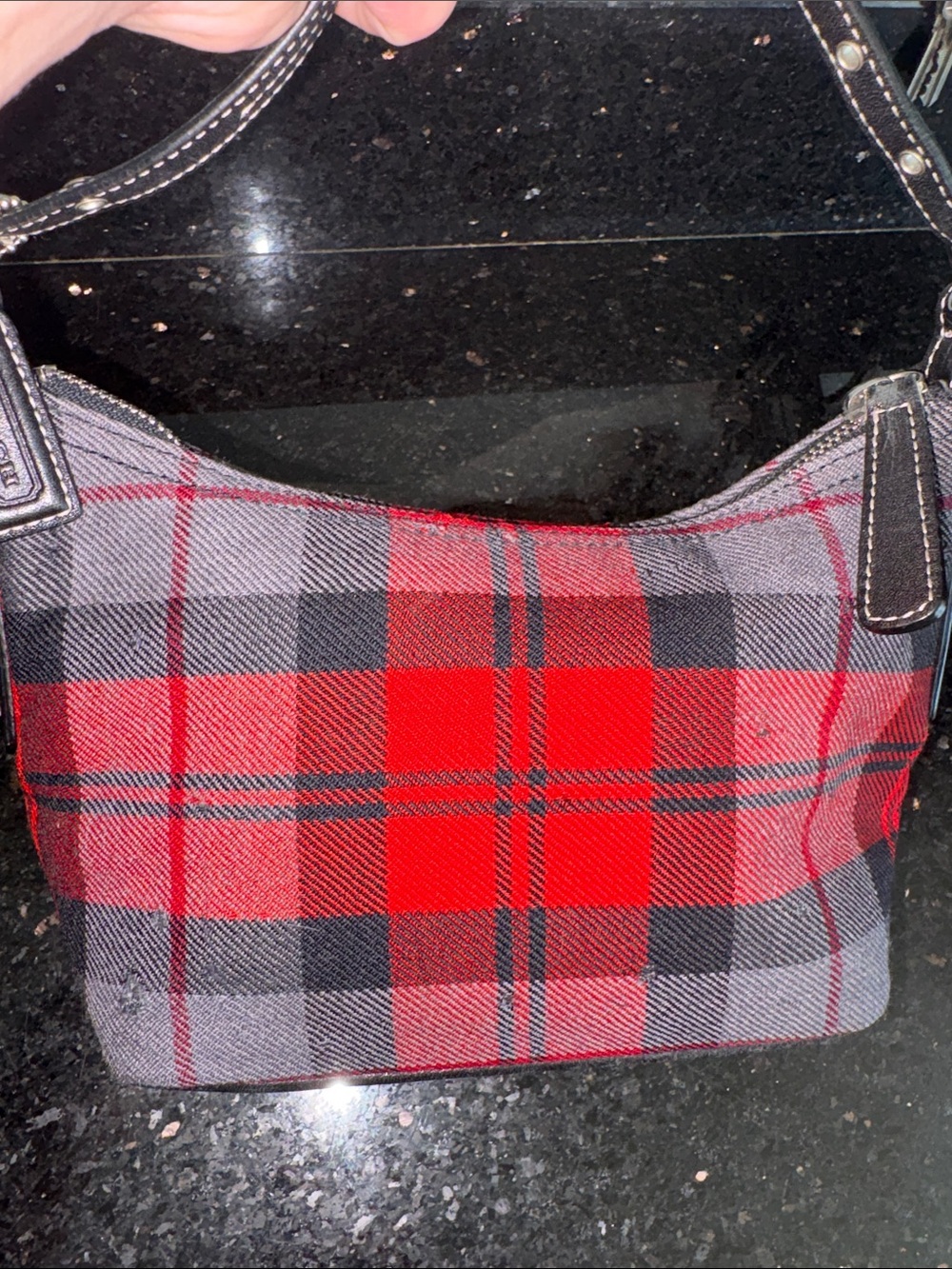 Coach Vtg Y2K Tartan Red/Black Plaid Wool Baquette 8326. - Picture 5 of 9